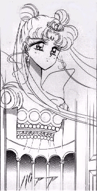 Princess Usagi above a colluseum-type building...
